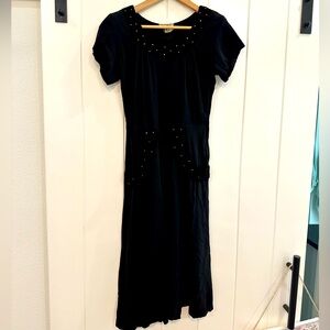 Vintage!!! Black midi dress with velvet trimmings